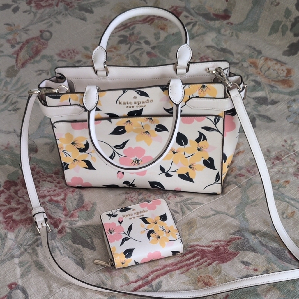 Kate Spade White and Yellow Floral Satchel